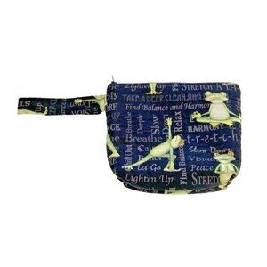 Top Notch By Design Wristlet Purse Fabric Black Green Frog Print Yoga Zip USA